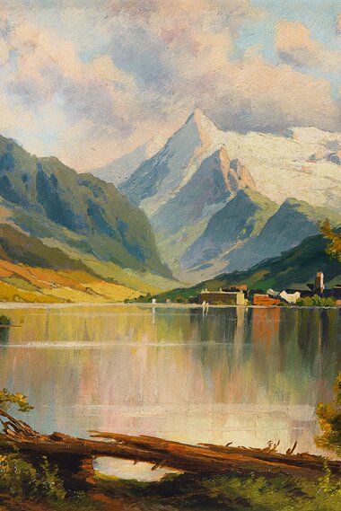 Painting of Zell am See with a view into the mountains